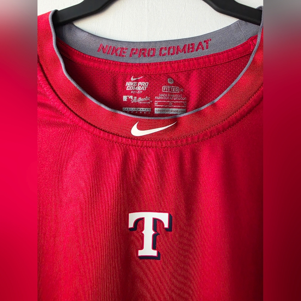 Nike Pro Combat Texas Rangers MLB Fitted Long Sleeve Red Medium Excellent - Picture 4 of 11